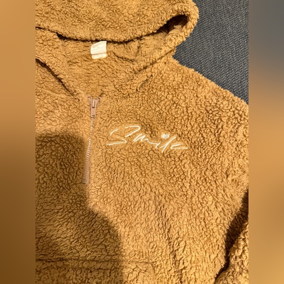 Shein Girls Smile Fuzzy Pullover Jacket sz 5Y with Hood Front Pocket Brown - Picture 2 of 6